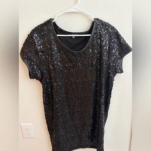 Victoria's Secret Black Sequin Short Sleeve Scoop Neck Top Size Small